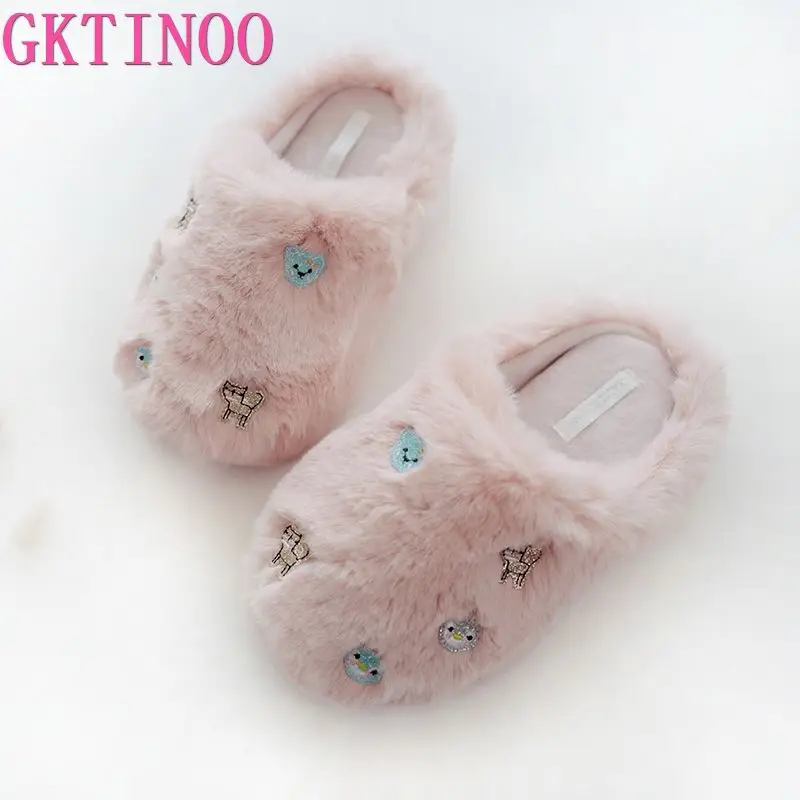 GKTINOO/2021 Мягкая плюшевая домашняя обувь Женские зимние теплые домашние тапочки