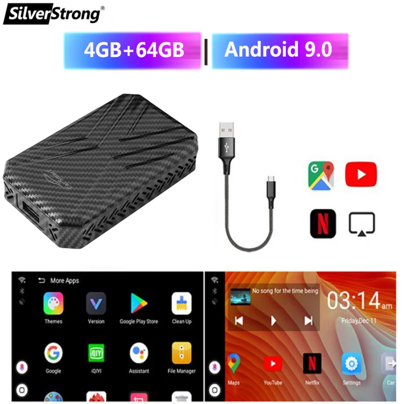 

Для Apple CarPlay AI Box,4 Гб + 64 ГБ, Универсальный Android CarMultimedia плеер, беспроводная зеркальная связь, подключи и работай, авто ТВ-бокс