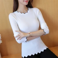 spring and autumn new black and white inner knit long sleeved sweater bottoming sweaters women slim tight lace collar