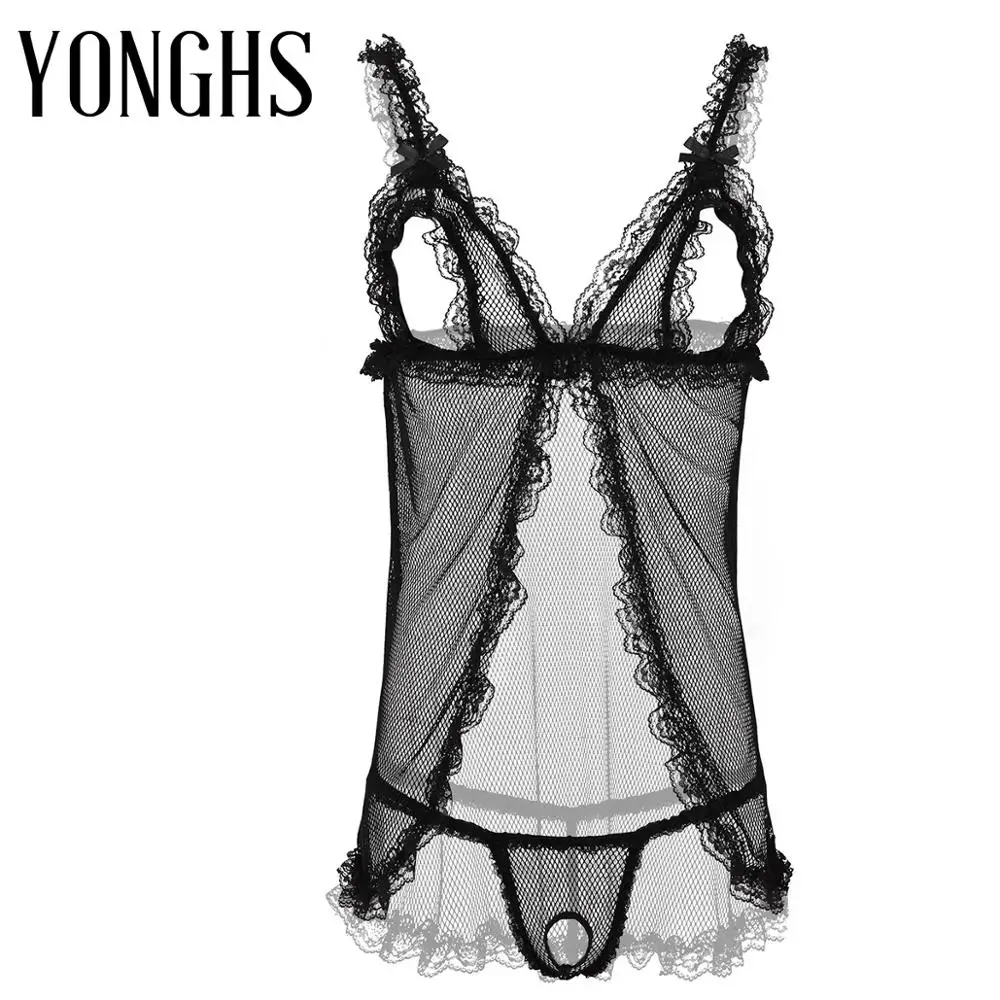 

Мужское нижнее белье Сисси женскую одежду прозрачная в крупную сетку кружевной эластичный плечевой ремень открытые чашечки, комплекты из т...