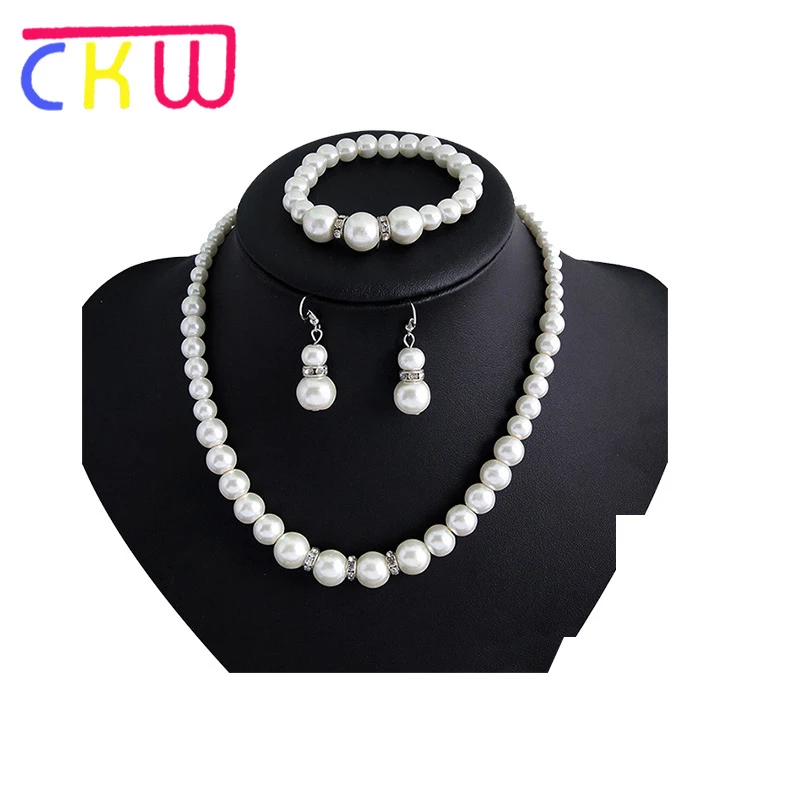 CKW искусственный жемчуг ожерелье серьги комплект ювелирных изделий Свадебные