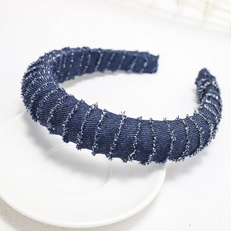 New Padded Denim Twining Chain Headbands Fashion Handmade Thicken Sponge Hairbands For Women Girls Hair Accessories Headwear