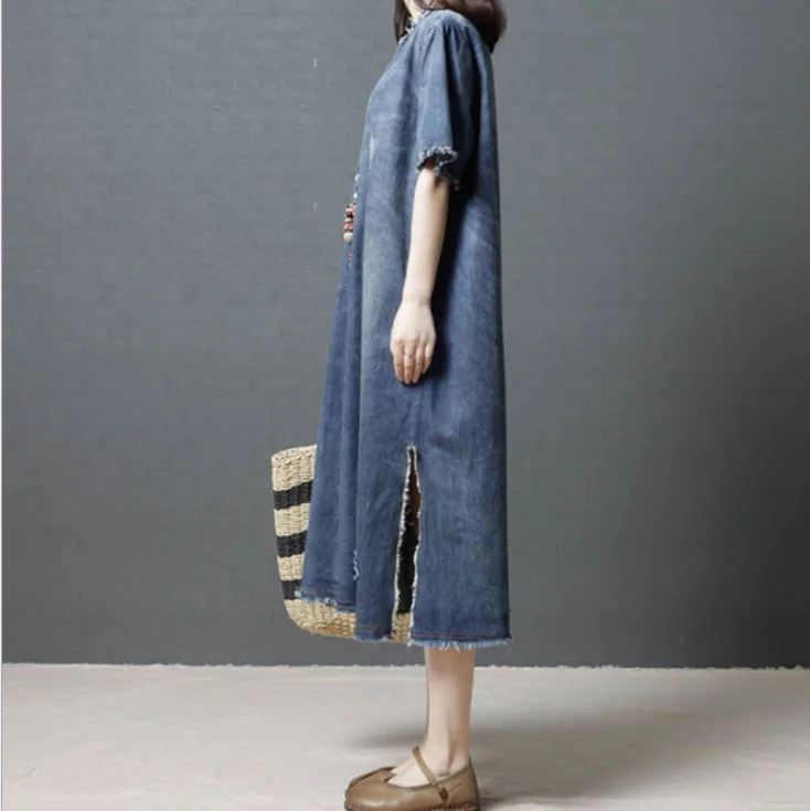 Женское джинсовое платье в Корейском стиле синее винтажное свободного покроя с