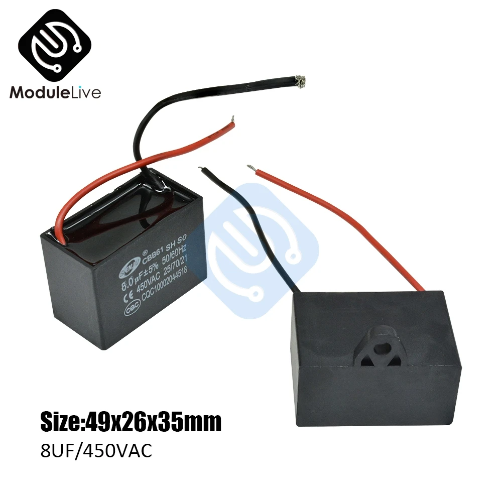 CBB61 пусковая емкость конденсатор переменного тока 2 провода 8 мкФ/450 в клемма