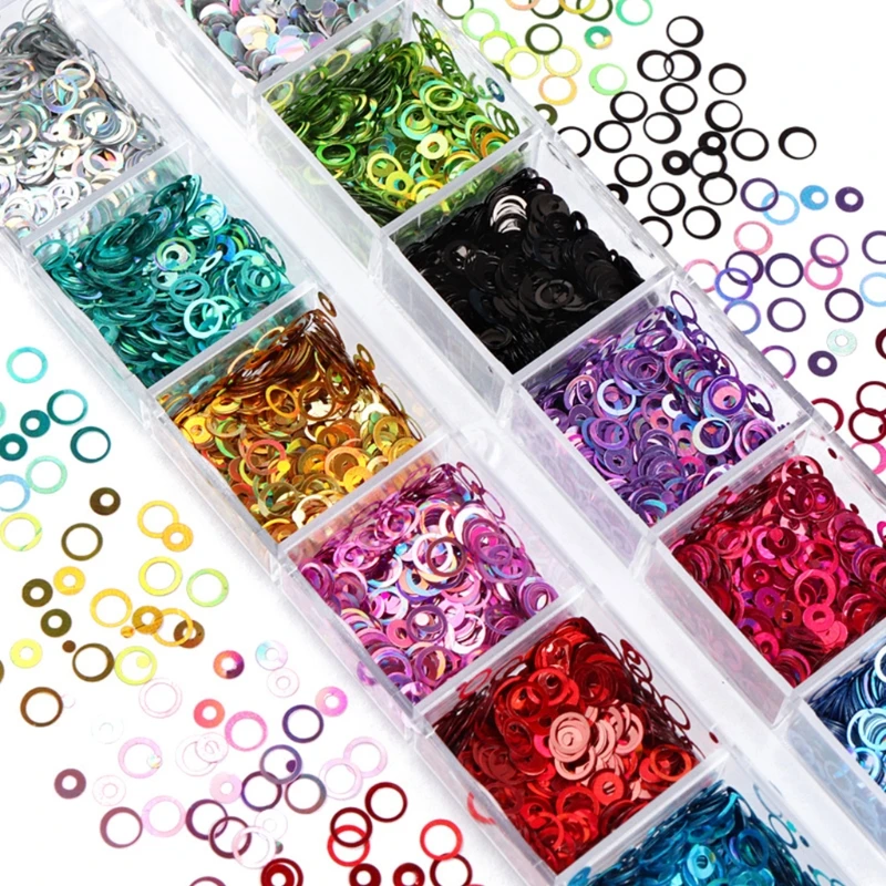 

Holographic Nail Art Glitter 3D Holographic Sparky Nail Sequins Hollow Circle Glitters Flakes Supplies for Women Nail