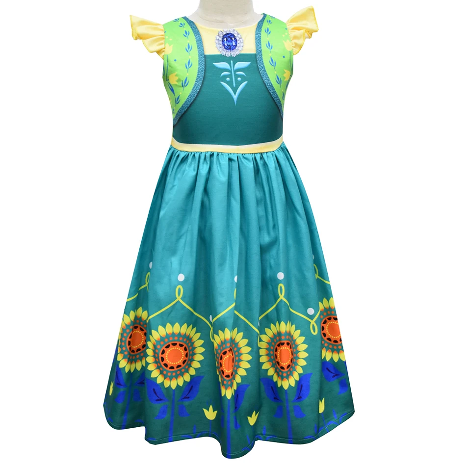 New Year Anna Dress Girls Christmas Birthday Party Princess Cosplay Children Costumes Print Sleeveless Snow Queen Kids Clothing | Детская