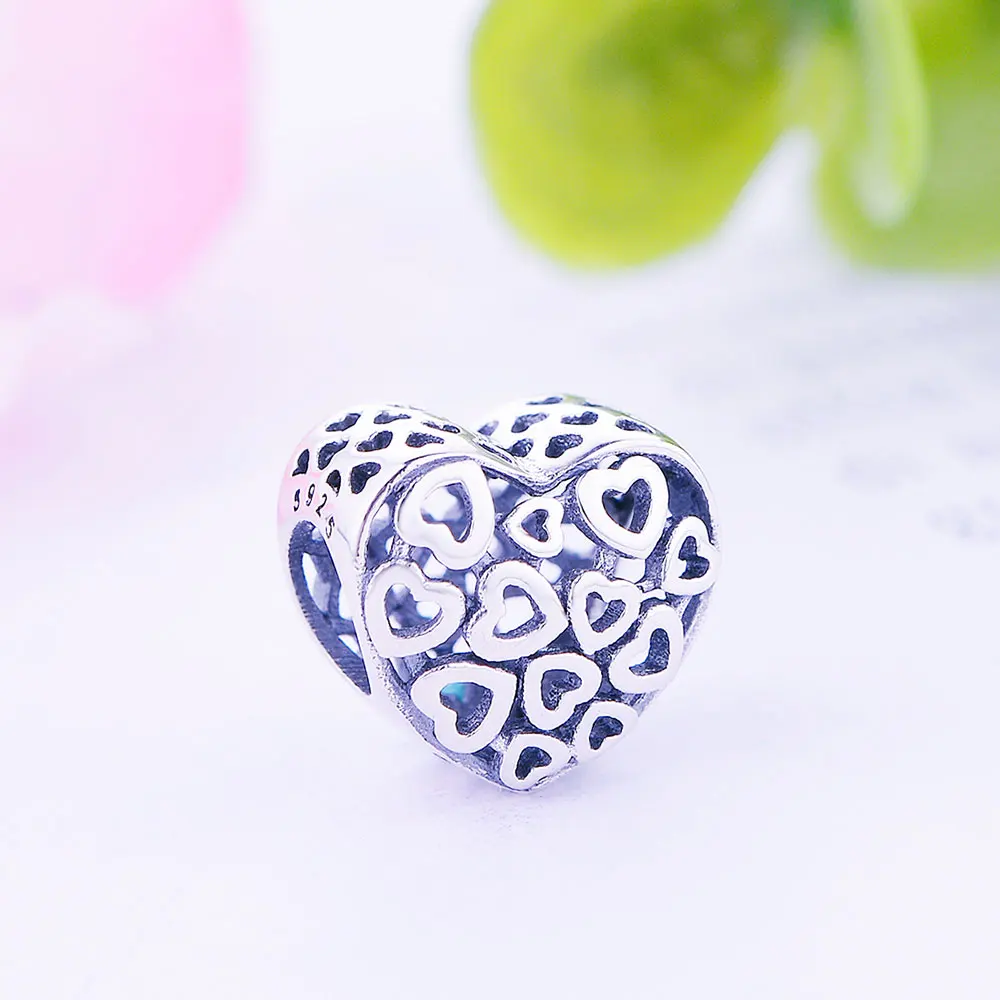 Осенняя коллекция 2017 ажурные бусины-шармы в форме сердца подходят для
