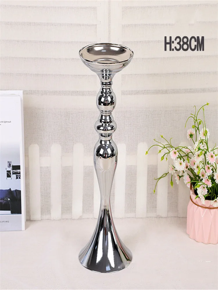 sliver 38cm Металлические подсвечники, цветы, ваза-подсвечник, Центральные элементы, дорожные свинцовые канделябры, центральные украшения для свадьбы, рождественские украшения - Цвет: sliver 38cm