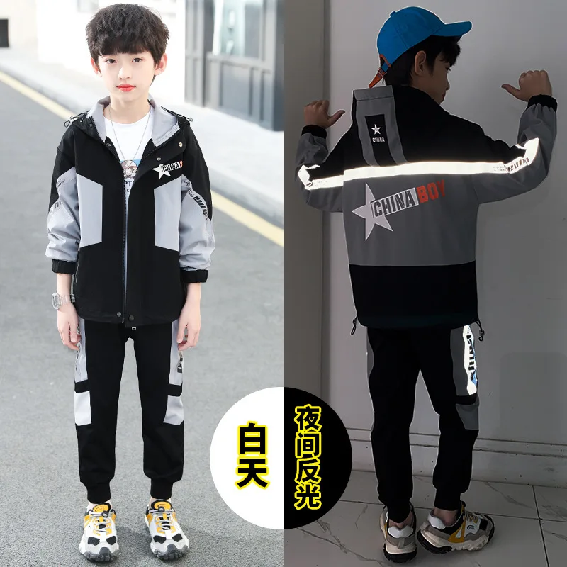 

Children Clothes Patchwork Clothes For Boys Reflected Outerwear +Pants Boys Clothes Set Spring Autumn Kids Tracksuit 4-14Y