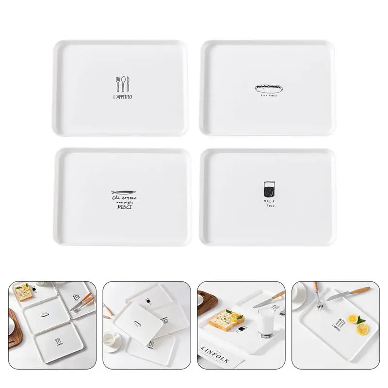 

4pcs Simple Style Food Tray Practical Nordic Style Service Tray Food Serving Plate Food Tray