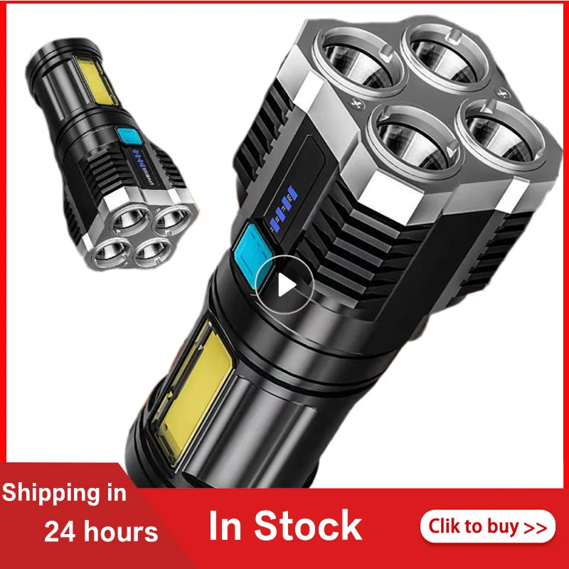 

4 Heads LED Super Bright Glare ​Flashlight Waterproof Long Range For Camping Travel Hiking Lantern Searchlight Outdoor