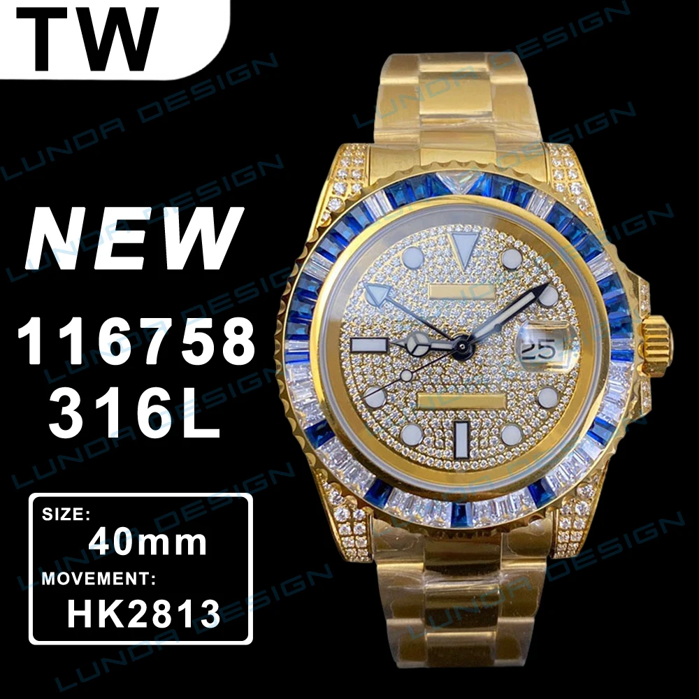

Men's Mechanical Watch 116758 Luxury Designer Watches SA2813 Movement 316L Case Bracelet diamond Dial Automatic dual time zone