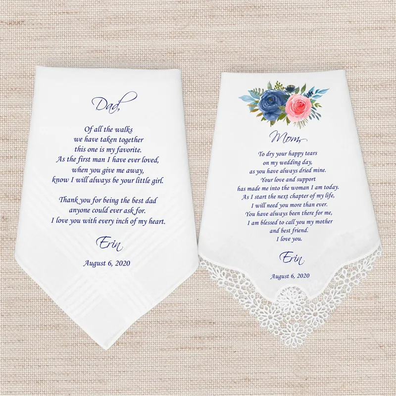

Custom Mother of the Bride Lace Handkerchief Father of the Bride Hankies Gifts, wedding handkerchiefs Gifts for Groom Parents
