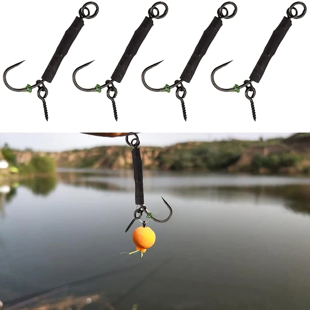 

4pcs Fishing Hooks Set Fishing Rigs Curved Alloy Fishhook Fly Fishing Jip Barbed Carp Hooks with Stoppers Sea Tackle Accessories