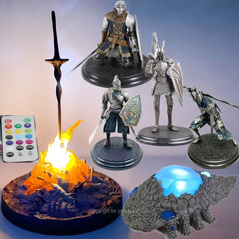 

Gecco Dark Souls Black Faraam Knight Figure Sculpt Artorias The Abysswalker Action Figure Crystal Lizard Bonfire LIT Light-up To
