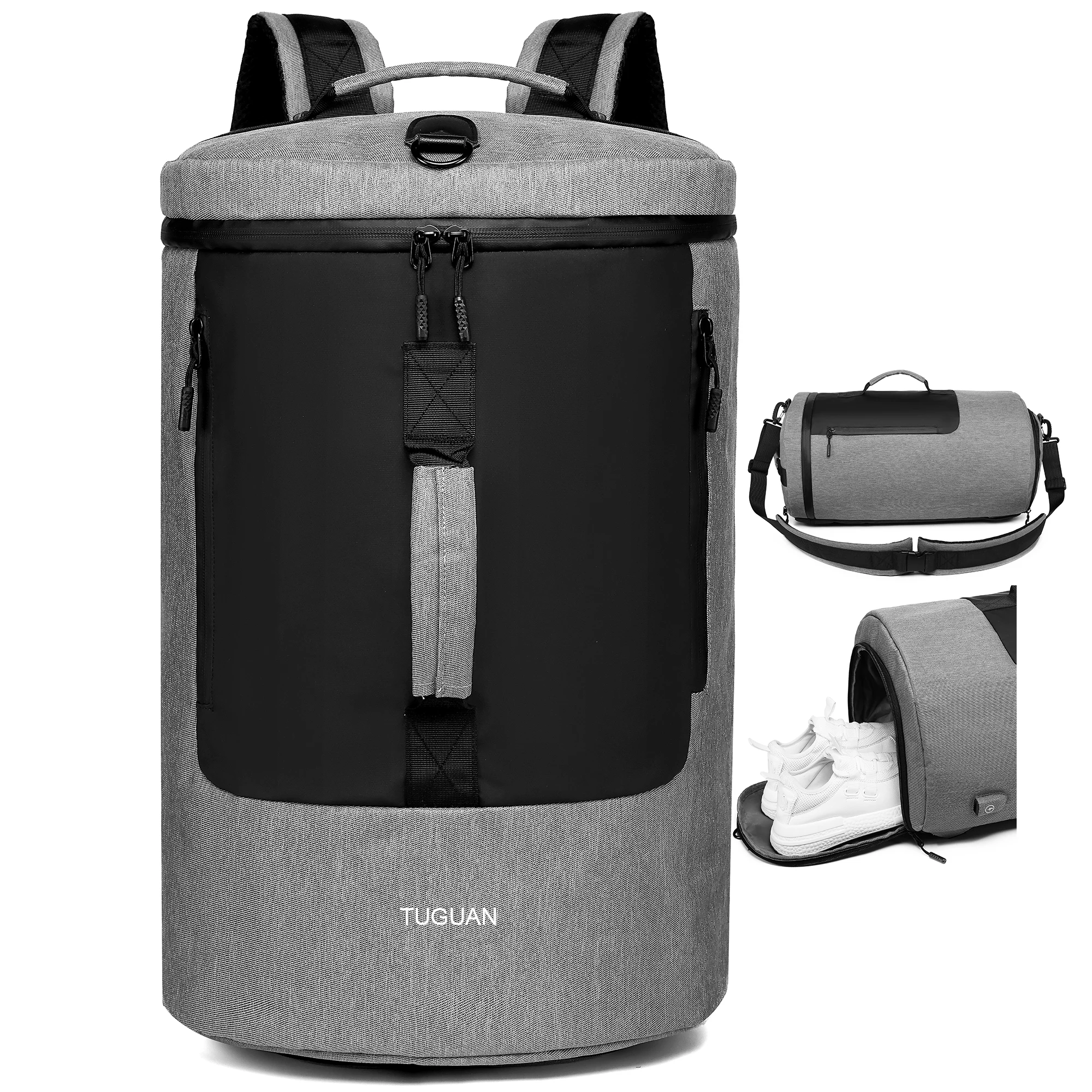 

TUGUAN Men Travel Backpack Canvas Vintage Duffel Bag With Shoes Compartment Black/Gray CF1828S travel bag weekend bag