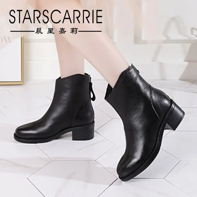 

2021 autumn and winter new first layer cowhide mid-tube women's boots, leather short boots, British riding boots, women's shoes