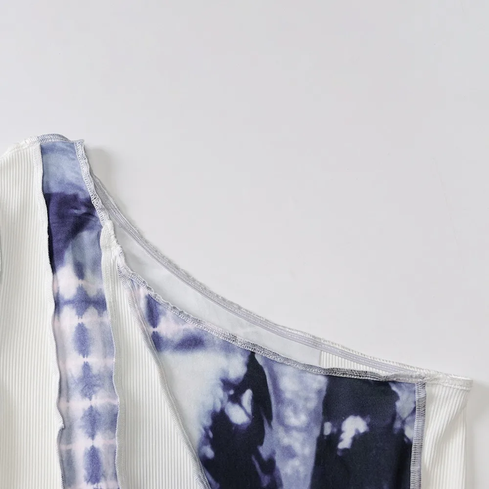 

2021 Long Sleeve One-Shoulder Parthwork Print Backless Tshirt Top Autumn Winter Women Fashion Streetwear Casual Outfits