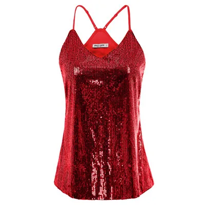 Red GK S~ 2XL пикантные Короткие топы для женщин, летняя Клубная одежда, вечерние, роскошные элегантные черные/Золотые бретельки с v-образным вырезом и блестками - Цвет: Red