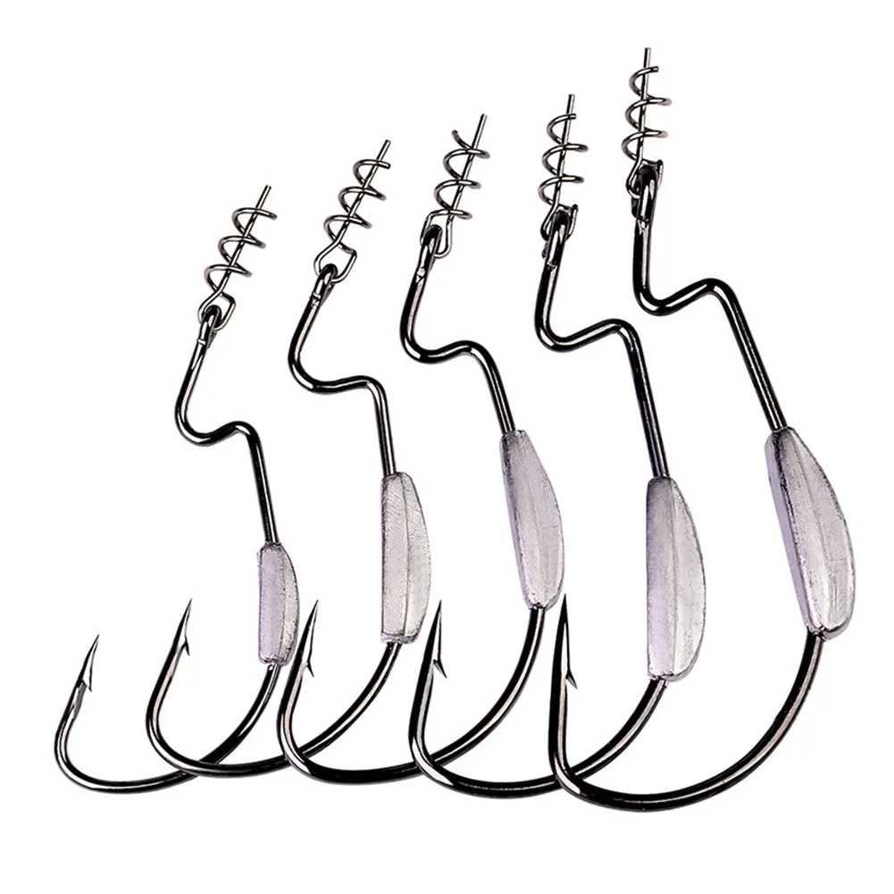 

5pcs Worm Fishing Hooks Wide Gap Jig Crank Barbed Offset Spring Lock High-Carbon Steel FishHooks For Swim Baits Flukes Pesca