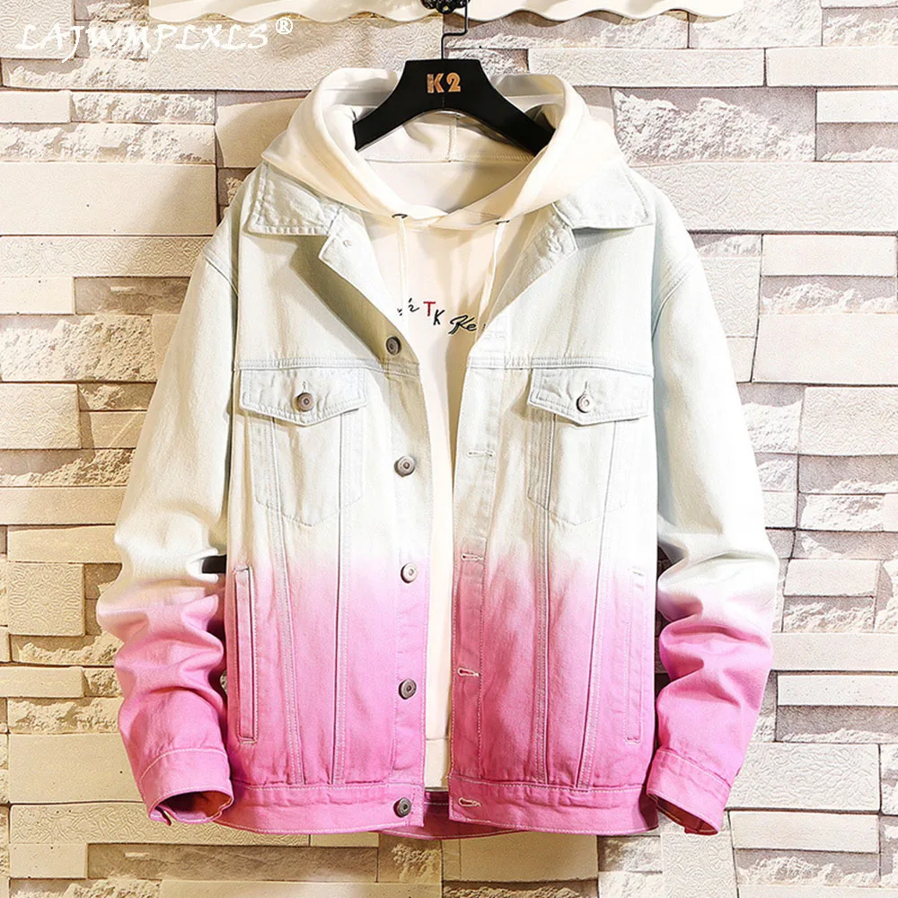 

Spring Mens Denim Jacket Mens Trendy Fashion Slim Bomber Gradient Color Denim Jacket Male Retro Cowboy Jeans jackets Clothing
