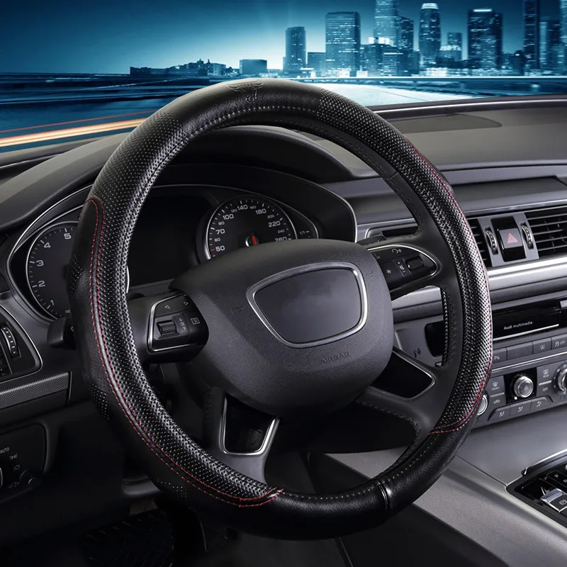 Универсальный Воздухопроницаемый чехол для руля из натуральной кожи 38 см|Чехлы