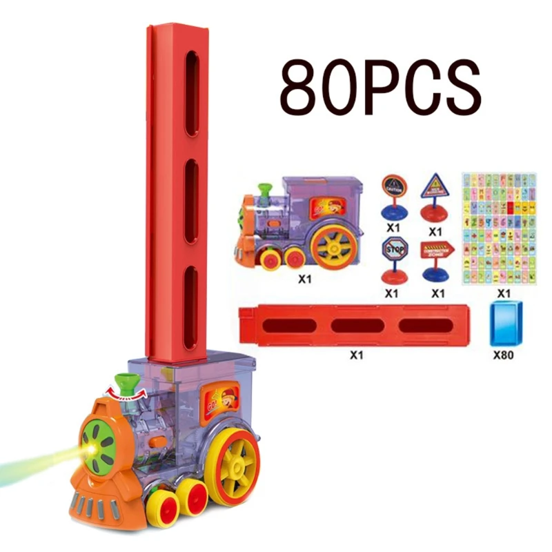 B2EB Cartoon Toy Car Electric Domino Train w/ 80pcs Stacking Blocks Children Xmas | Игрушки и хобби