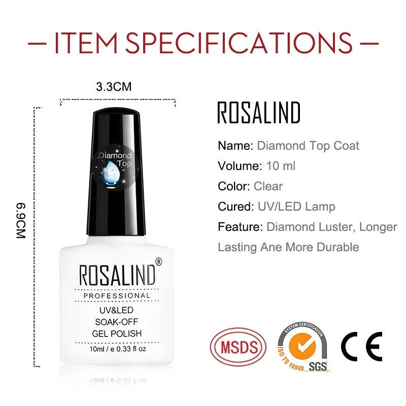 ROSALIND Diamond Top Base Coat Gel Nail Polish For Extension UV LED Lacquer Art Primer Nails Semi Permanent | Красота и здоровье