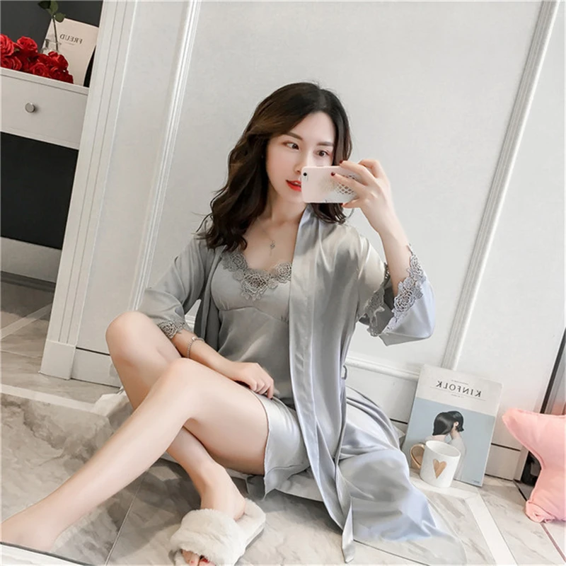 

Sling Nightgown home service two-piece Sleepwear women summer sexy ice silk party dress bride bridesmaid robes size M L XL 2020