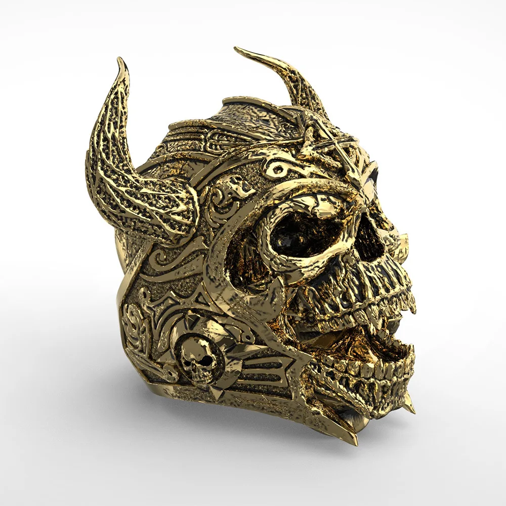 На каждый день 3 цвета Мужская голова быка и Рог кольцо с черепом из нержавеющей