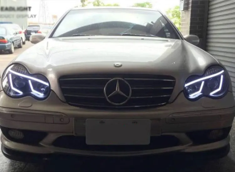 2 шт. автомобильный стиль светодиодный фары для Benz W203 c-класс 00-07 для W203 налобный фонарь светодиодный DRL Объектив двойной луч H7 HID Xenon bi xenon объектив