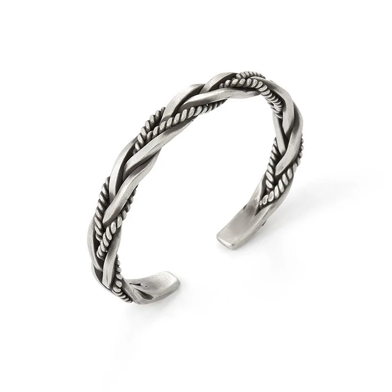 

Foxanry Vintage Punk 925 Sterling Silver Bracelet for Women New Fashion Creative Twist Weaving Thai Silver Party Jewelry Gifts