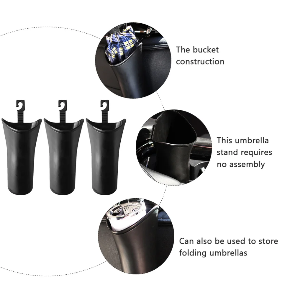 

3pcs Black Umbrella Storage Bucket Bottle Storage Box Rubbish Can For Car