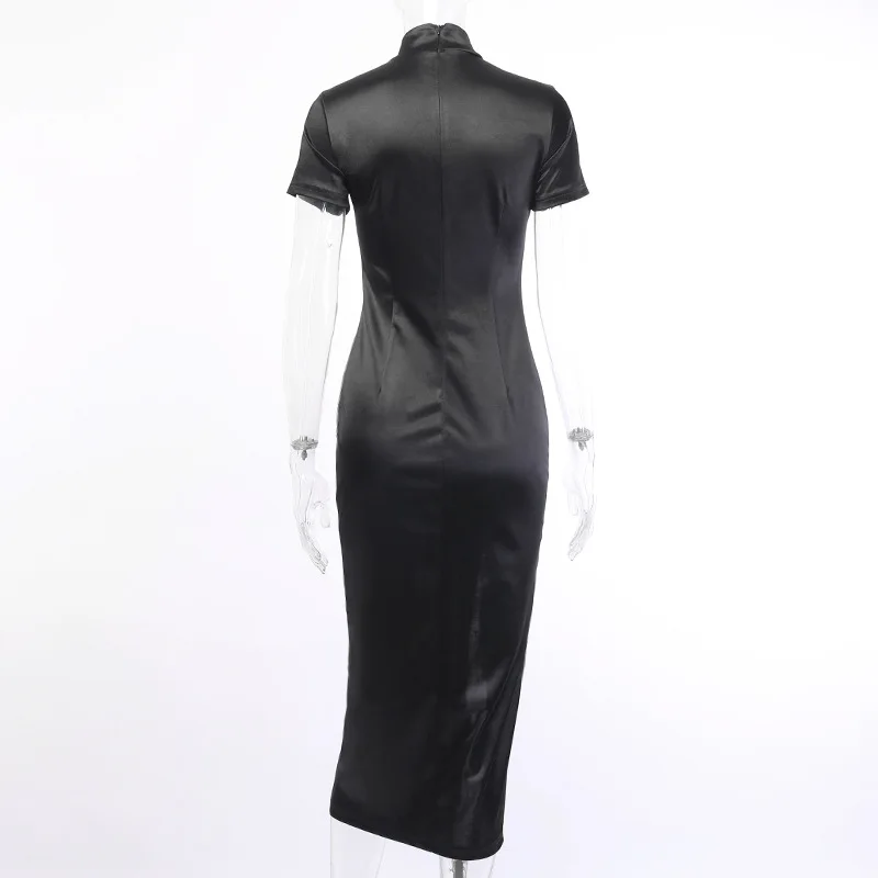

Velvet Embroidery Dragon Black Maxi Dress Women Gothic Vintage Cheongsam Print Short Sleeve Long Female Sexy Split Party Dress