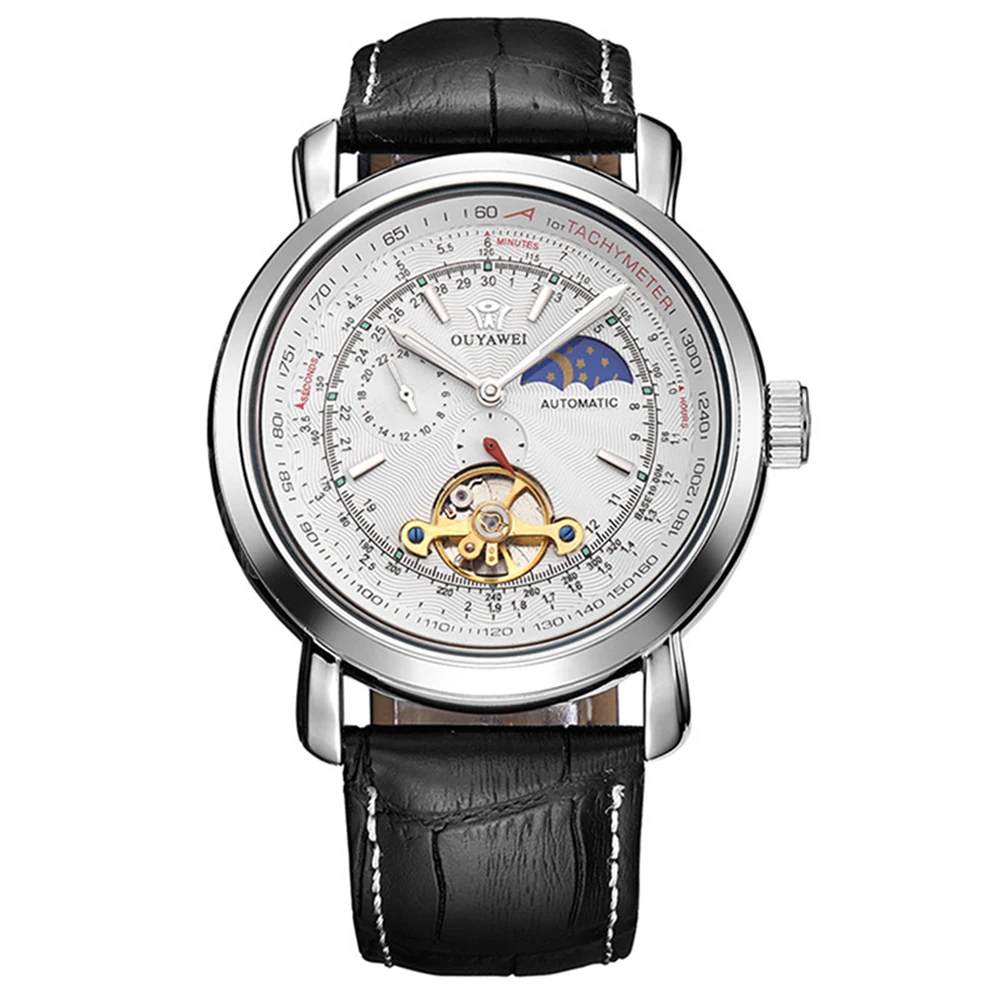 OUYAWEI, новинка, механические наручные часы, розовое золото, чехол Tourbillon, Moonphase, автоматическая обмотка, мужские часы, деловые часы, Montre Homme