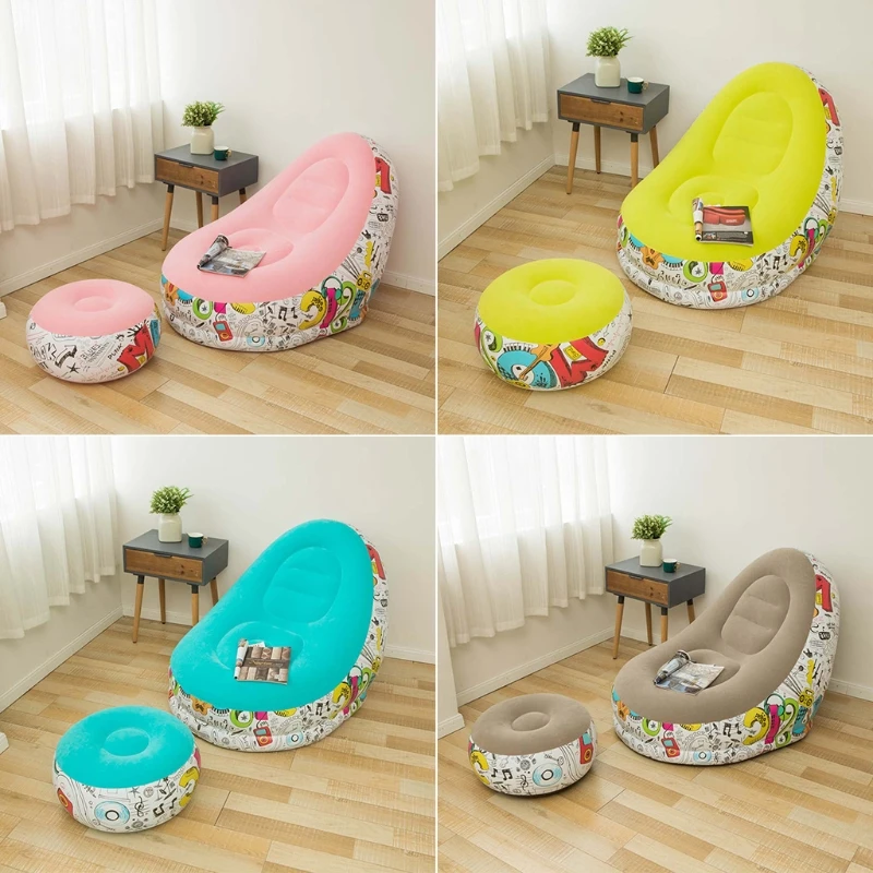 

Graffiti Lazy Inflatable Sofa with Pedal Combination Inflatable Lounger Recliner Portable Office Nap Sofa Outdoor Home Leisure