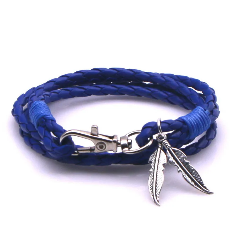 26 стилей браслет с крыльями листьев плетеный ручной работы кожаный шармами для