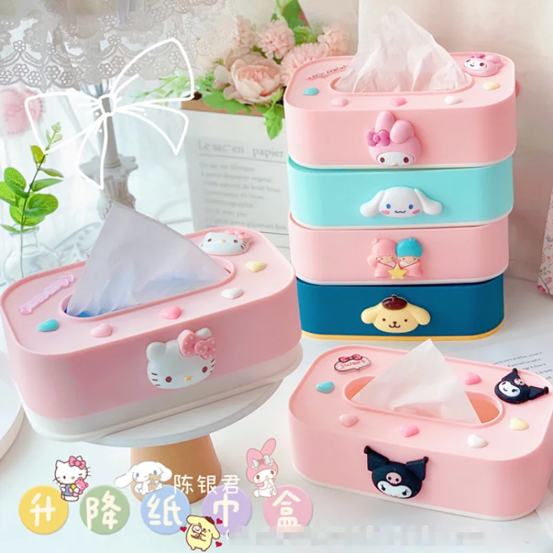 

21 см милый Sanrioed HelloKt Mymelody LittleTwinStars Cinnamoroll Kuromi Purin Maru Домашний Настольный прямоугольный подъемный бумажный ящик