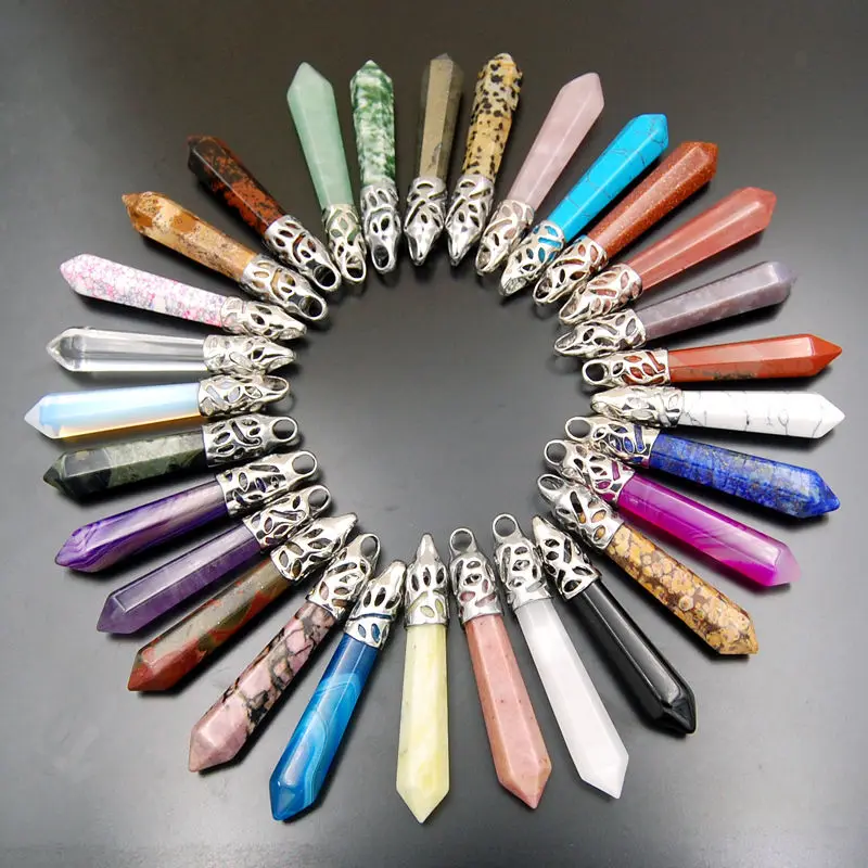 

Hexagonal Pointed Reiki Natural Chakra Stone Crystal Pendant with Silver Lacework for Jewelry Making Women Necklace Accessories