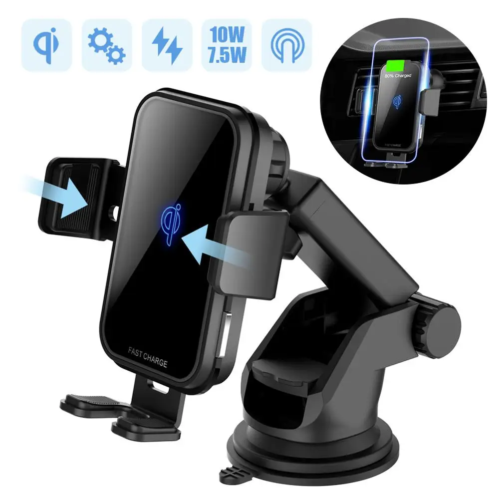 

10W Wireless Car Charger Fast Charging Wireless Charger Auto Sensor Clamping Phone Holder for iPhone Samsung Huawei