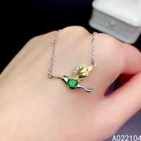 kjjeaxcmy fine jewelry 925 sterling silver inlaid natural diopside womens elegant fresh bird gem pendant necklace chain support