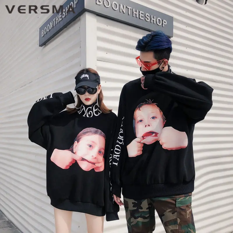VERSMA корейский Harajuku Ulzzang 3D печатных толстовки кофты для мужчин и женщин осень High Street хип хоп свободные Рождество Пара Толстовка