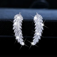 leaf shape women earrings micro paved cz stone 3 color available birthday gift earrings for girl fashion jewelry