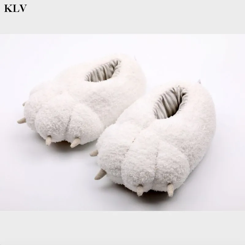 Toddler Child Kids Winter Stuffed Fuzzy Home Slippers Cute Cartoon Polar Bear Paw Shape Plush Toy Cosplay Animal Floor Shoes |