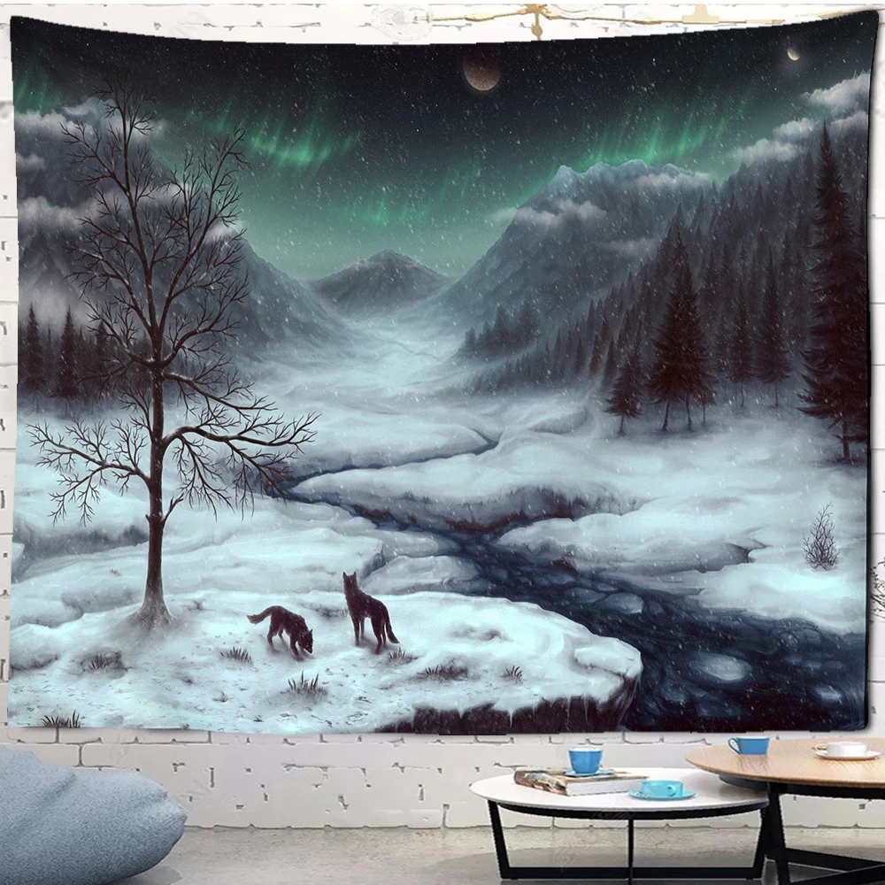Гобелен с животными волком лесом племенем кроватью гобеленом украшение для дома
