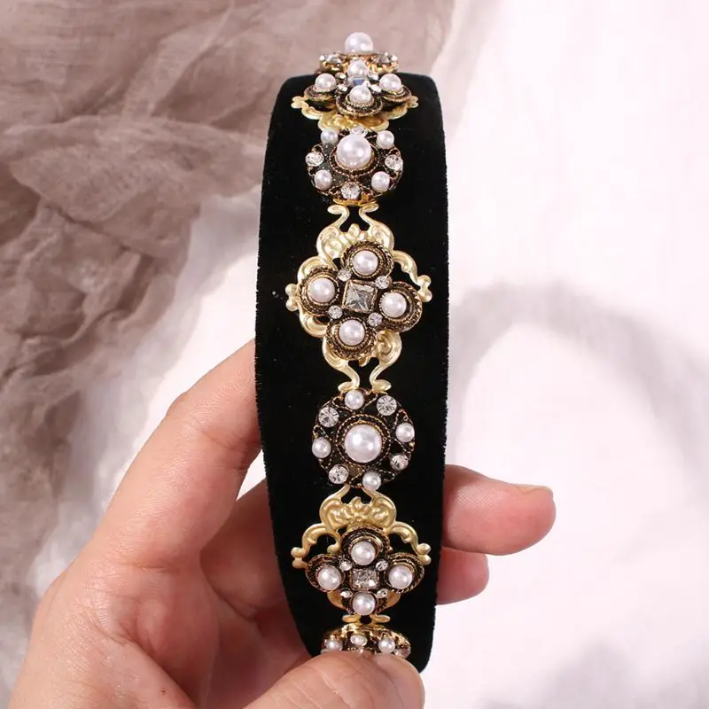 Барокко очарование бархат широкий ободок для женщин Винтаж дворец Имитация