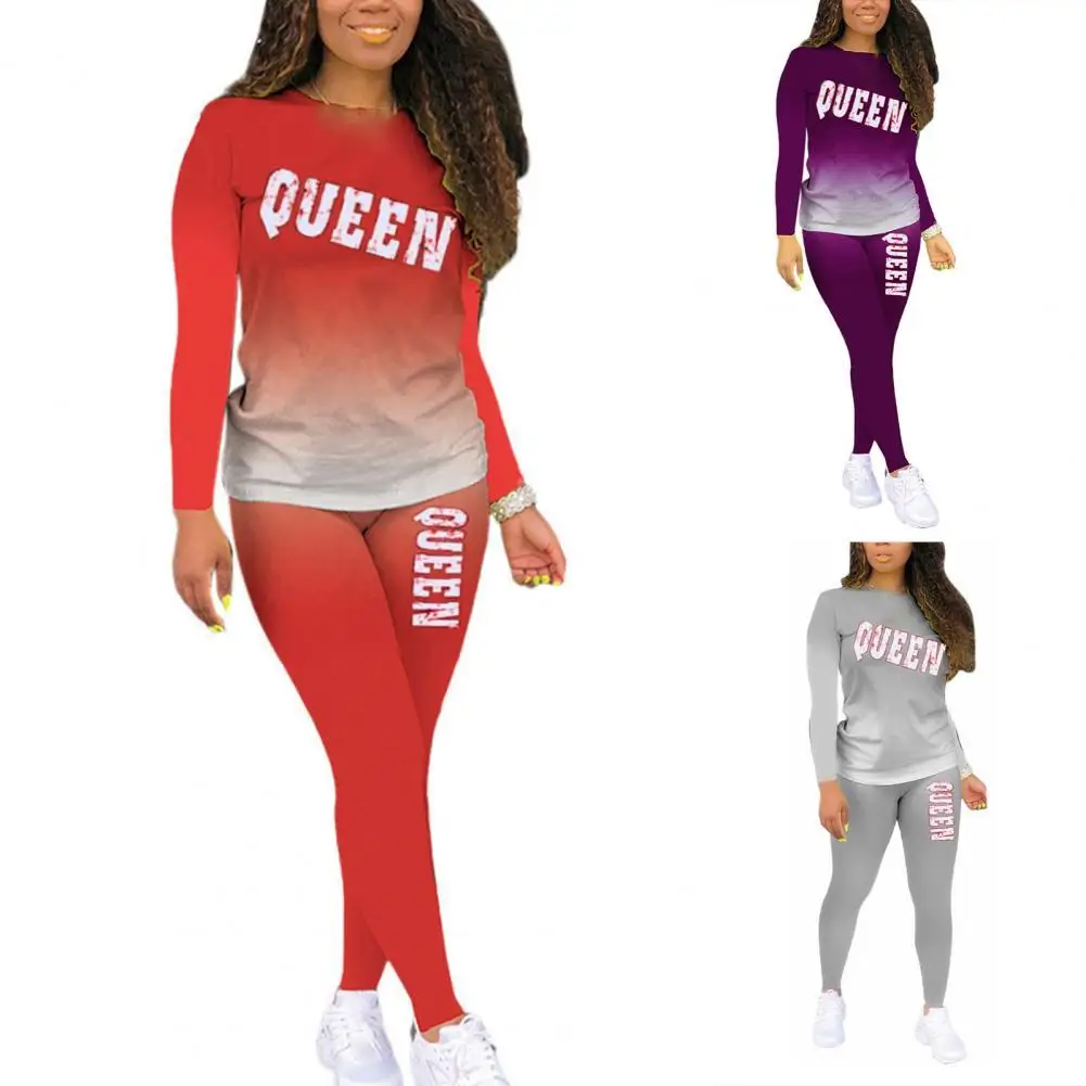 

80% HOT SALESï¼ï¼ï¼Women Gradient Long Sleeve O Neck Elastic Blouse Pants Sweatsuit Loungewear