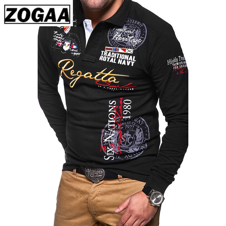 Мужская футболка с отложным воротником белая синяя Повседневная длинным рукавом