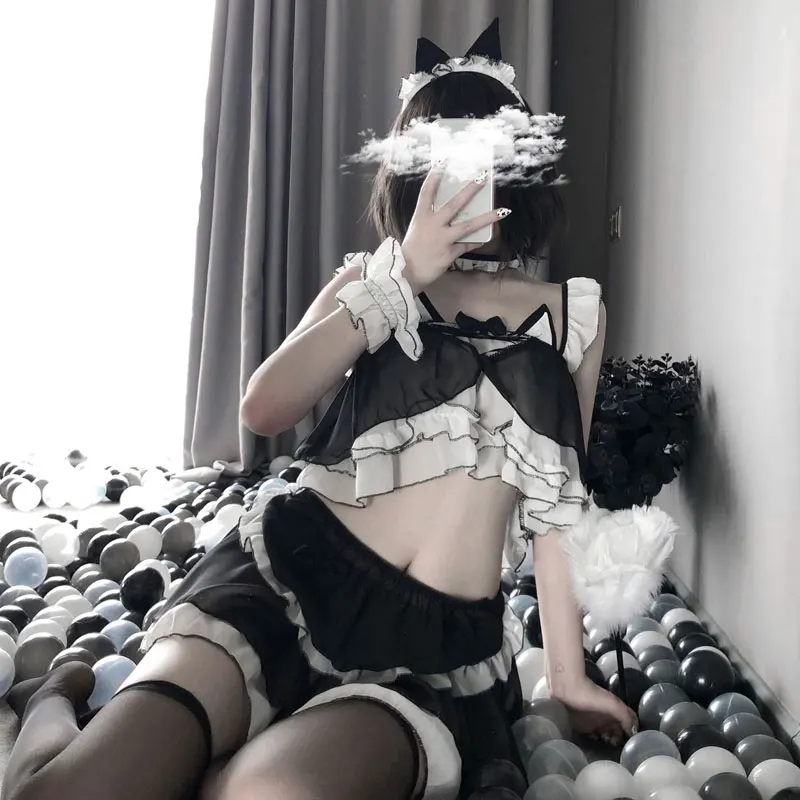 Шифоновая юбка с оборками и топом фартук сексуальный костюм горничной Униформа