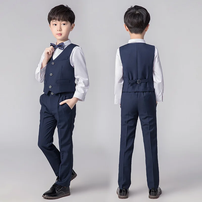 

Костюм для мальчиков с цветами, официальное платье для школьников и студентов, джентльменский детский жилет, брюки, галстук-бабочка, костюм ...